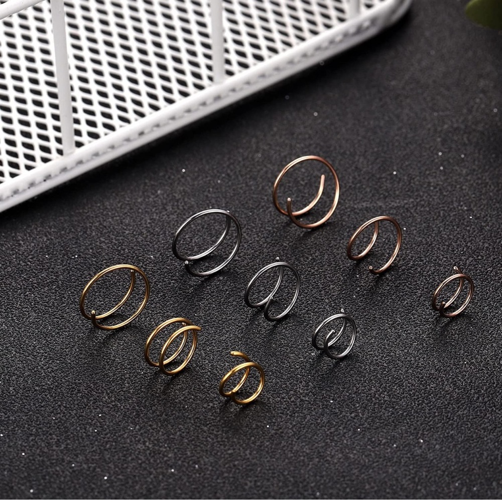 Double Nose Ring For Single Piercing Twist Nose Ring Hoop Nose Ring Double Hoop - Picture 4 of 6